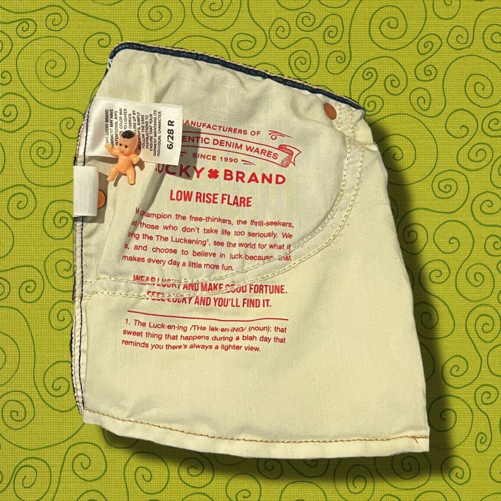 lucky brand dark blue flare jeans (faded wash + embroidered design)! - Picture 3 of 3